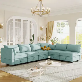  современный большой диван,U-образный модульный секционный диван с местом для хранения,удобный раскладной диван-кровать с двусторонним шезлонгом для гостиной