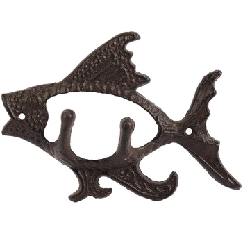  2X Рыба с двумя крючками Серия Ocean Чугунный настенный крючок Настенное крепление Вешалка для полотенец Крючок для шляпы, ключа, пальто