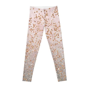  Смешанные градиенты с блестками розового золота Леггинсы Одежда Фитнес Спортивные брюки для женщин Леггинсы