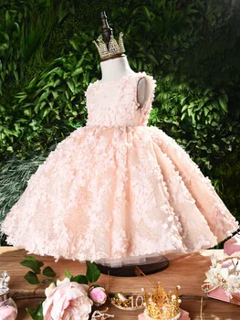  Розовое платье для девочки-цветка с круглым вырезом для девушки свадебное платье милое бальное платье элегантные платья принцессы 2022