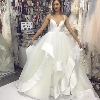  2020 Новейшие свадебные платья robe de mariee A-Line V-образный вырез Спинка Многоуровневые бретели Свадебные платья Тюль vestido de novia