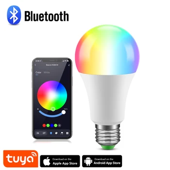  Tuya Bluetooth Умная лампа RGB + белый + теплый белый светодиодные лампы E27 AC85-265V 15 Вт Комнатный декор Умные лампы, совместимые с IOS / Android