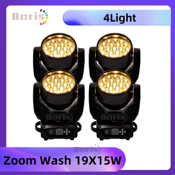  0 Duty 4pcs Zoom Wash Moving Head Light 19x15w Lyre Wash Zoom Rgbw с флайкейсом Светодиодная мойка Spot Beam Stage DMX Dj Lights