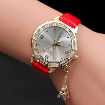  Оптовая торговля Повседневные женские наручные часы Мода Париж Эйфелева башня Часы Кожаный ремешок Кварцевые часы Дамы Horloges Лучший подарок