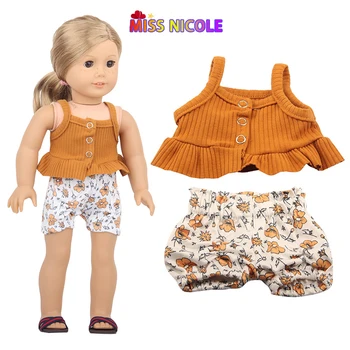  Born New Baby Doll Аксессуары для одежды Fit 18 дюймов 43 см Оранжевые подтяжки и белые шорты для подарка на день рождения ребенка