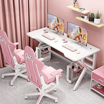  Бытовые настольные компьютерные столы Спальня Стол для прямых трансляций Игровой стол и стулья Набор офисных мебели Розовый / белый рабочий стол