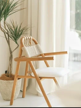  Японский обеденный стул из массива дерева, тканый из веревки, легкий, роскошный, домашний, гостиная, мягкая сумка, кресло с подлокотником, спинка стула