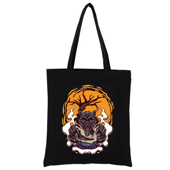  Хэллоуин Оборотень Графическая печать Totebag Забавная сумка для покупок Модные эко сумки Повседневные сумки Женские сумки для женщин Shopper