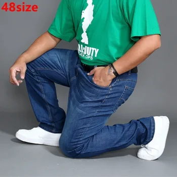  Весенние и летние эластичные джинсы мужские большой размер светло-голубой плюс размер 220 фунтов высокие эластичные брюки длинные
