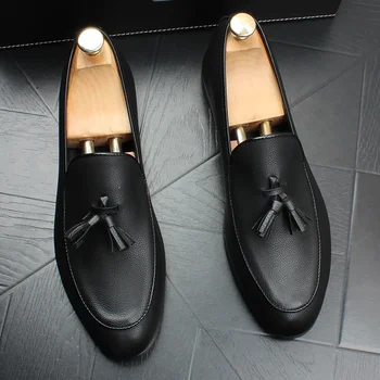 новый британский стиль кожаная обувь мужские слипоны для отдыха с кисточками обувь черная дышащая деловая свадьба формальные летние мокасины zapato