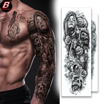   Наклейка татуировки на всю руку Водонепроницаемый и долговечный прочный и реалистичный неотражающий крутой стикер для мужских и женских рук
