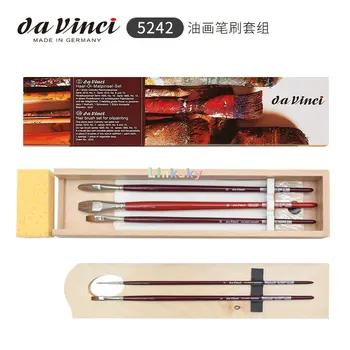  da Vinci Oil & Acrylic Series 5242 Набор кистей для рисования натуральных волос с палитрой для смешивания дерева, 5 кистей (серии 1610,1810,1887, 1865)