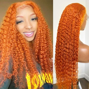  FANXITION Оранжевые афро кудрявые кружевные парики спереди для женщин длинные глубокие кудрявые синтетические парики без клея из термоволокна волосы ежедневный косплей парики