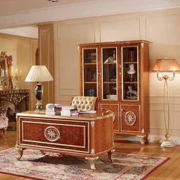  Скульптурный стол из массива дерева, стул для отдыха, европейская вилла, высококачественный книжный шкаф по индивидуальному заказу, спальня