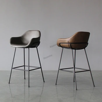  Nordic Барные стулья Дизайнер Креативная спинка стула Минималистичный домашний высокий табурет Промышленный барный стул Кожаный барный стул B