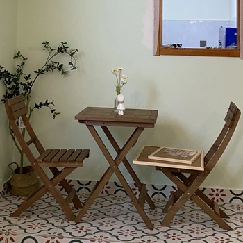   современные наборы садовой мебели Складной обеденный стол и стулья из массива дерева Портативный открытый двор Терраса Набор Домашний рабочий стол Z