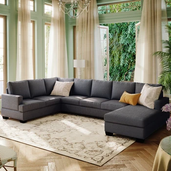 Ustyle Современный большой мягкий U-образный секционный диван, очень широкий диван-шезлонг, мягкий и прочный, удобный, серый