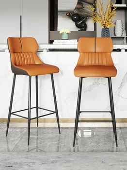  Легкие роскошные барные стулья, современные минималистичные стулья на высоких ножках, домашние островные обеденные стулья из натуральной кожи, кожаный барный стул