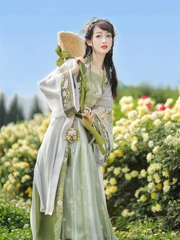  Зеленый Ханьфу Женская юбка до талии Летний костюм Китайский стиль Ханьфу Платье Китайская традиционная фея Зеленая юбка