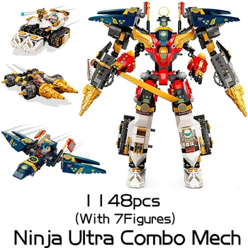  1148pcs Ninja Series 4in1 Ultra Combo Mech Строительные блоки Титан Робот Мех Колесница С Фигурками Кирпичи Игрушки Для Мальчика Подарки 71765