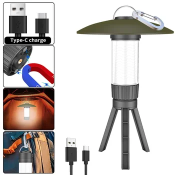  LED Наружные фонари для кемпинга Type-C USB Перезаряжаемый ночник IPX4 Водонепроницаемый с карабином Зажим Многофункциональный фонарь для палатки