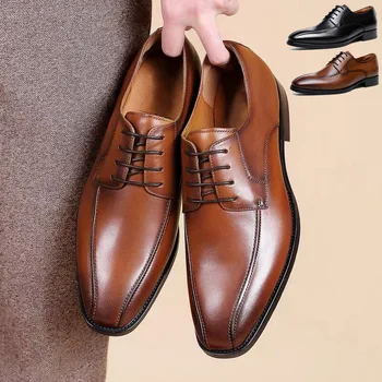  кожаная обувь мужская деловая одежда с острым носком универсальный шнуровка на шнуровке офисная мода ретро для черного итальянского 
