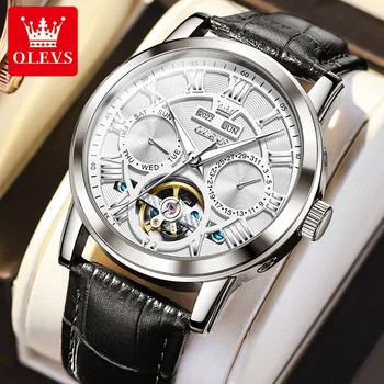  OLEVS Лучшие мужские часы 42 мм Автоматические механические часы для мужчин Наручные часы Полый маховик Светящийся водонепроницаемый 6668