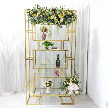   современный стиль прямоугольный стекло из нержавеющей стали золотая книжная полка свадебный винный шкаф