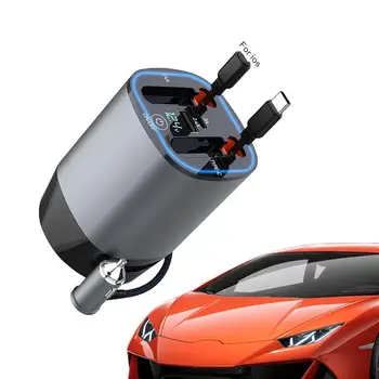  Быстрое автомобильное зарядное устройство 100 Вт Автомобильное зарядное устройство Быстрая зарядка 5 в 1 с двойными выдвижными кабелями Светодиодный дисплей напряжения Автомобильный диффузор Умный автомобиль