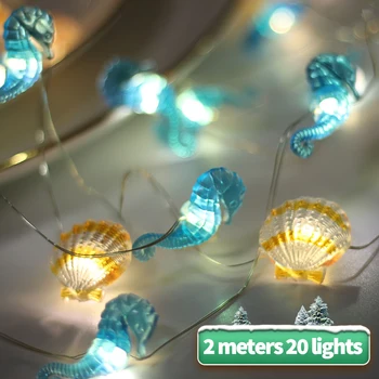  2/3M Рождественская серия Ocean Light String Seashell Декоративный светильник Подвесной светильник для домашней спальни Декор вечеринки Рождественская елка Украшение