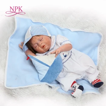  NPK реалистичные детские куклы на ощупь полная виниловая кукла симпатичный темно-синий костюм спящий мальчик для детей подарок на день рождения