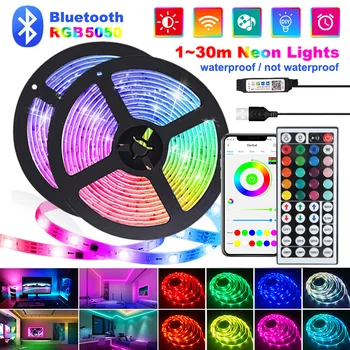  LED Stirp Lights для украшения комнаты Рождественский Bluetooth Неоновые огни RGB лента SMD5050 цветной светодиод 1м-5м 10м 15м 20м 30м Luces LED