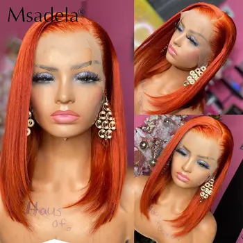  Рыжий оранжевый цвет Короткий боб 13x4 Кружевной передний парик Drag Queen Pixie Cut Бесклеевые синтетические розовые красные косплей парики для черных женщин
