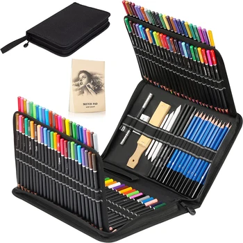  144 Набор для рисования Скетчинг Раскраска, включает 120 профессиональных цветных карандашей с мягким сердечником, карандаши для эскизов и угольных карандашей, скетчбук