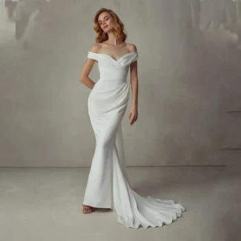  Элегантное плиссированное свадебное платье с открытыми бретелями Драматическое свадебное платье русалки с вырезом в виде сердца для женщин