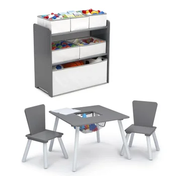  Delta Детский набор из 4 предметов для детской игровой комнаты, серый / белый детский стол, детский рабочий стол, стол и стулья