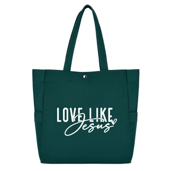  Love Like Jesus Heart Забавная печатная сумка на одно плечо Большая емкость Женская сумка-тоут Холщовая сумка Женская сумка для покупок