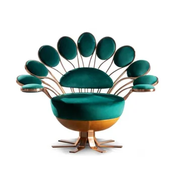   Легкий роскошный дизайн Креативная мода Peacock с открытым экраном Металлический одноместный стул для отдыха Стул для ресепшн