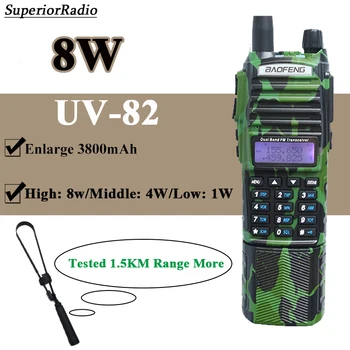  UV82 8 Вт Baofeng Walkie Talkie 3800 мАч Батарея Два радиолюбителя Радио Двухдиапазонная тактическая антенна Портативный УВЧ УКВ UV5R
