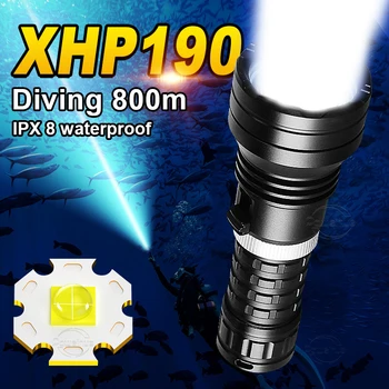   Самый мощный XHP190 Светодиодный фонарик для дайвинга Профессиональный фонарик для подводного плавания Подводный фонарь высокой мощности 18650 Фонарь для дайвинга