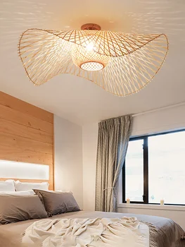  Новый потолочный светильник в китайском стиле Простая и креативная лампа для кабинета в гостиной спальни Японский потолочный светильник из бамбукового плетения