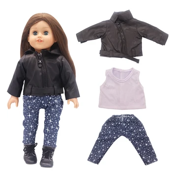 Изысканная модная кожаная куртка с жилетом Американская 18-дюймовая кукла для девочки и куклы Reborn для аксессуаров для кукольной одежды