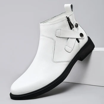  Натуральная кожа Мужские ботинки челси Модный бренд Ретро Деловая обувь Удобные мужские ботильоны Теплая зимняя обувь с высоким верхом