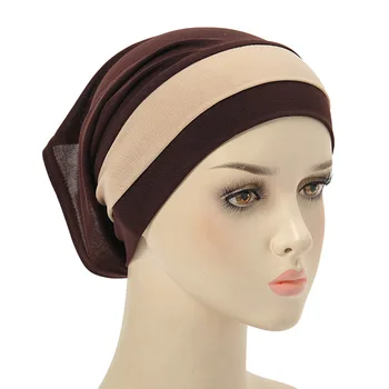   этнический стиль двухцветные тюбики кепки тюрбан исламский стрейч под шарфом шапка мусульманские женщины хиджаб внутренние повязки на голову арабская повязка на голову шапочки
