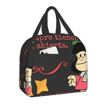  2023 Новая фраза Mafalda Closed Minds Изолированная сумка для обеда для женщин Аргентинский мультфильм Кино Комикс Портативная коробка для обеда