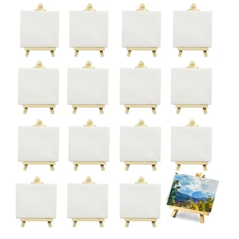  16 Pack 4 x 4 дюйма Растянутые мини-холсты Маленький холст для живописи с мольбертом Художественные холсты для детей Живопись Ремесло