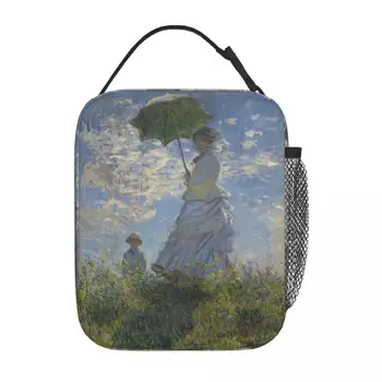  Женщина с зонтиком Мадам Моне Аксессуары Изолированная сумка для обеда Знаменитая картина маслом Всесезонный термоохладитель Bento Box