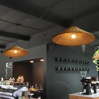  Винтажные коричнево-бежевые подвесные светильники из ротанга ручной работы вязаные подвесные светильники для столовой и ресторана подвесной светильник E27