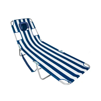  Страусиный шезлонг Складной портативный пляжный стул для принятия солнечных ванн, темно-синие полосы, полиэстер, сталь, (синий, многоцветный, белый)