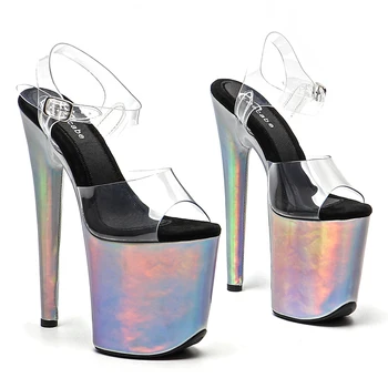  Leecabe 20 см / 8 дюймов ПВХ Верхний блестящий полиуретановый чехол платформа на высоком каблуке сандалии для танцев на пилоне